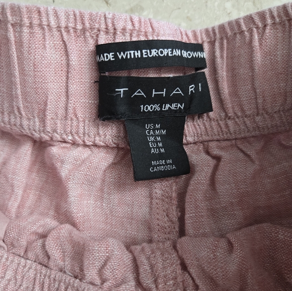 Women's Tahari Pink Linen Cropped Capri Pants - Medium - Picture 3 of 5